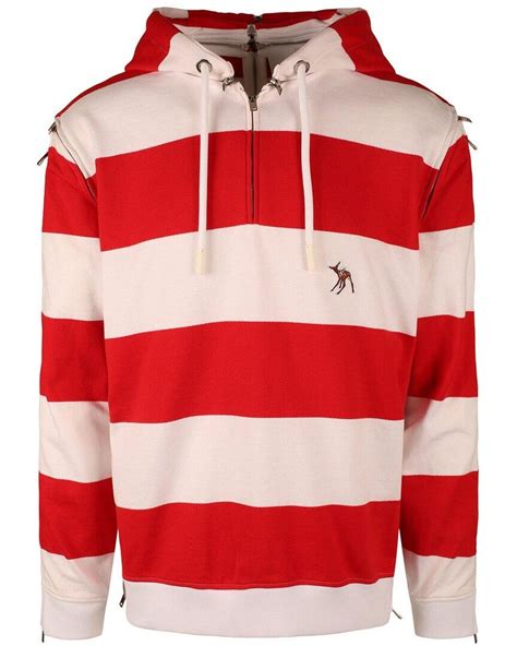 burberry stripe detail jersey hoodie red|Burberry Men's Red Zip Detail Striped Cotton Hoodie.